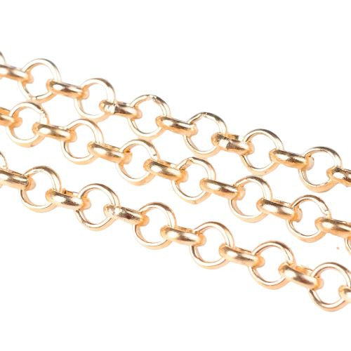 Rolo Chain, Iron, Open Link, Gold Plated, 5mm - BEADED CREATIONS