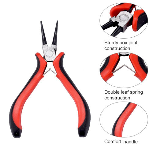 Round Nose Pliers, Carbon Steel, Rubber, Red, Black, 13cm - BEADED CREATIONS