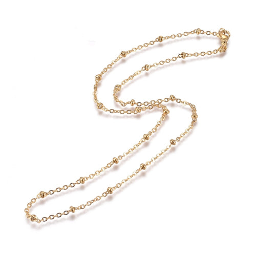 Satellite Cable Chain Necklace, Stainless Steel, Golden, 45.5cm - BEADED CREATIONS