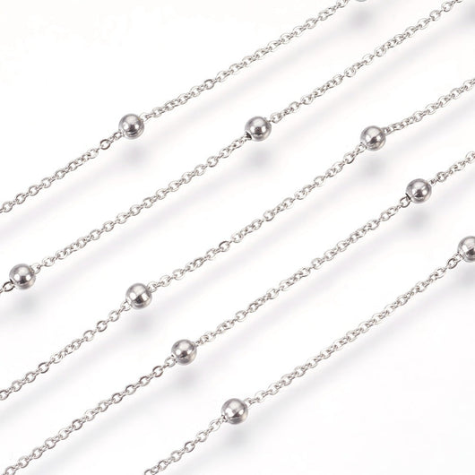 Satellite Cable Chain, Stainless Steel, Soldered, Silver, 1.5x1mm - BEADED CREATIONS