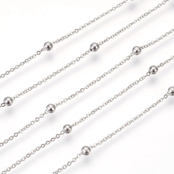 Satellite Cable Chain, Stainless Steel, Soldered, Silver, 1.5x1mm - BEADED CREATIONS