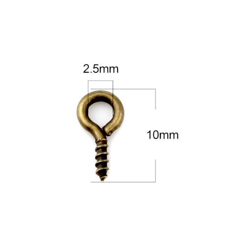 Screw Eye Pin Peg Bails, Iron, Antique Bronze, 10x5mm - BEADED CREATIONS