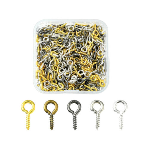 Screw Eye Pin Peg Bails, Iron, Assorted Colors, 10x5mm - BEADED CREATIONS