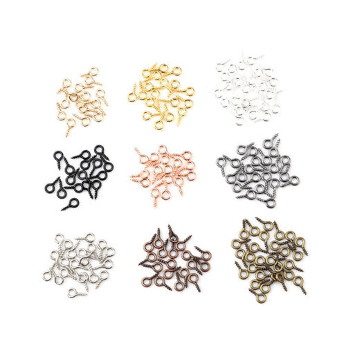 Screw Eye Pin Peg Bails, Iron, Assorted Colors, 14x7mm - BEADED CREATIONS