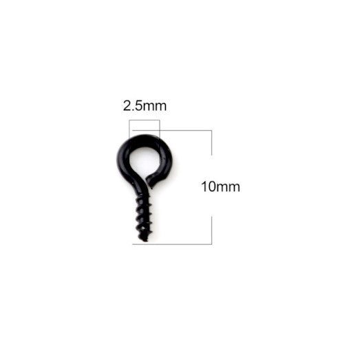 Screw Eye Pin Peg Bails, Iron, Black, 10x5mm - BEADED CREATIONS