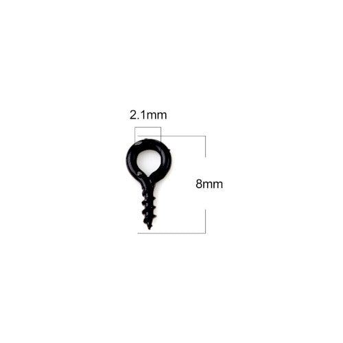 Screw Eye Pin Peg Bails, Iron, Black, 8x4mm - BEADED CREATIONS