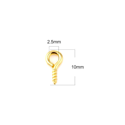 Screw Eye Pin Peg Bails, Iron, Gold Plated, 10x5mm - BEADED CREATIONS