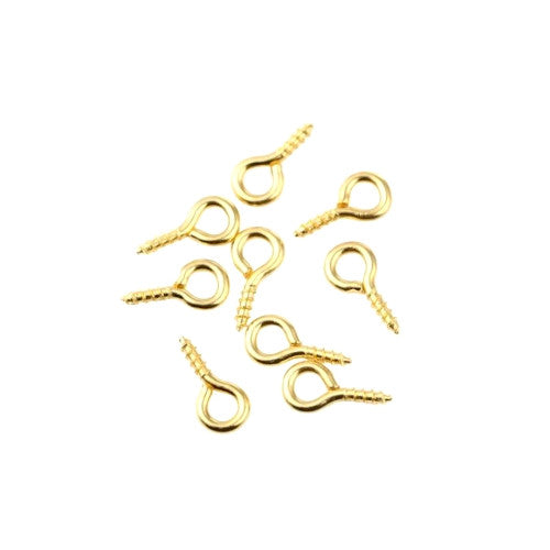 Screw Eye Pin Peg Bails, Iron, Gold Plated, 10x5mm - BEADED CREATIONS