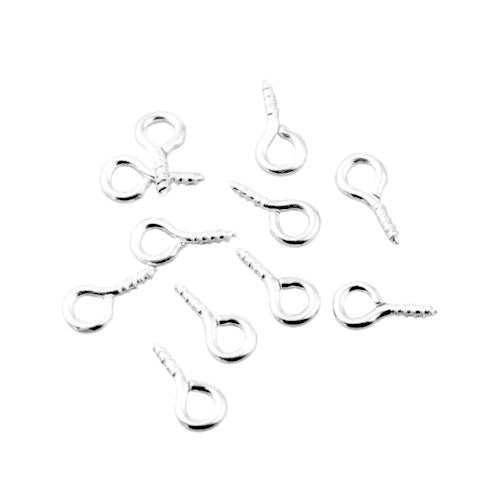 Screw Eye Pin Peg Bails, Iron, Silver Plated, 10x5mm - BEADED CREATIONS