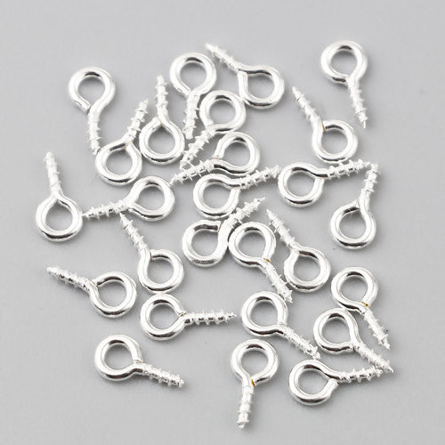 Screw Eye Pin Peg Bails, Iron, Silver Plated, 8x4mm - BEADED CREATIONS