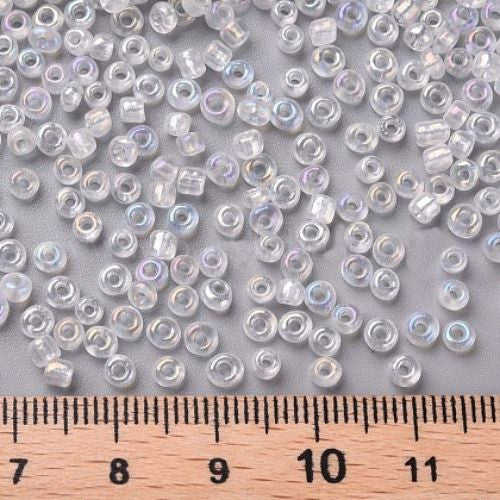 Seed Beads, Glass, #8, Round, Clear, AB, 3mm - BEADED CREATIONS