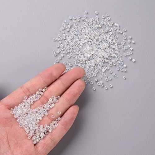 Seed Beads, Glass, #8, Round, Clear, AB, 3mm - BEADED CREATIONS