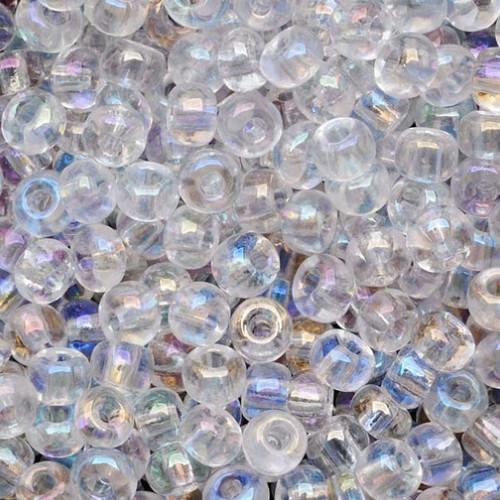 Seed Beads, Glass, #8, Round, Clear, AB, 3mm - BEADED CREATIONS