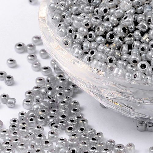 Seed Beads, Glass, Ceylon, #8, Round, Dark Grey, 3mm - BEADED CREATIONS