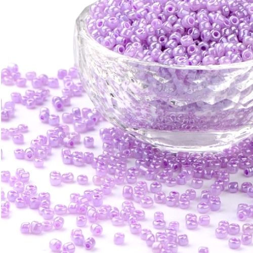 Seed Beads, Glass, Ceylon, #8, Round, Light Violet, 3mm - BEADED CREATIONS