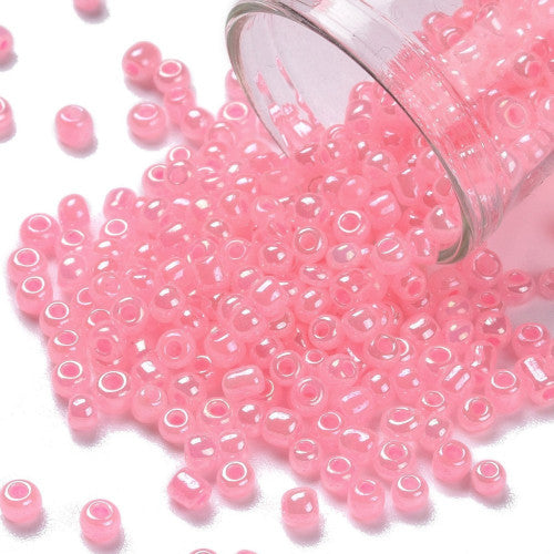Seed Beads, Glass, Ceylon, #8, Round, Pink, 3mm - BEADED CREATIONS