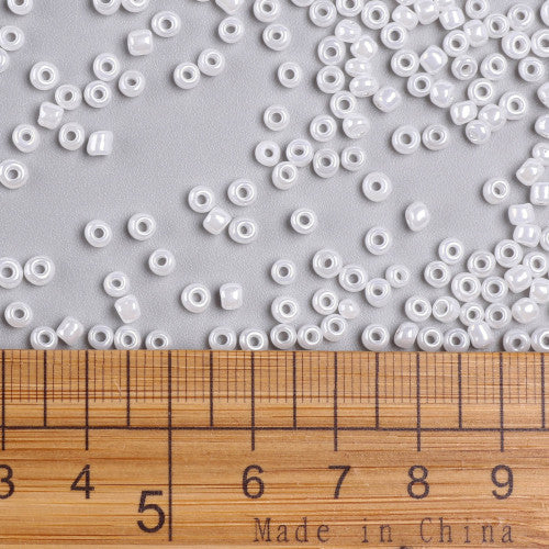 Seed Beads, Glass, Ceylon, #8, Round, White, 3mm - BEADED CREATIONS