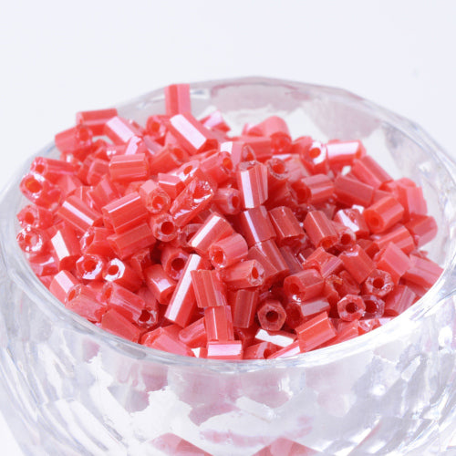Seed Beads, Glass, Hexagon, Two-Cut, Opaque Lustered, Crimson, 2-6x2mm - BEADED CREATIONS