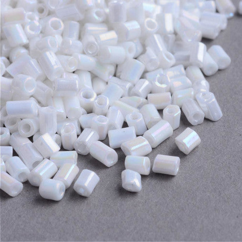 Seed Beads, Glass, Hexagon, Two-Cut, Opaque, AB Color Plated, White, 2-6x2mm - BEADED CREATIONS