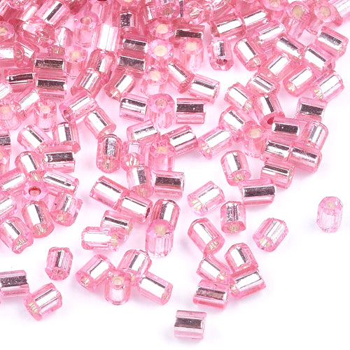 Seed Beads, Glass, Hexagon, Two-Cut, Silver Lined, Pink, 1.5-2.5x1.5-2mm - BEADED CREATIONS