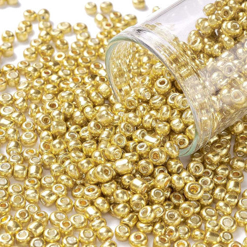 Seed Beads, Glass, Opaque, Metallic Gold, #8, Round, 3mm - BEADED CREATIONS