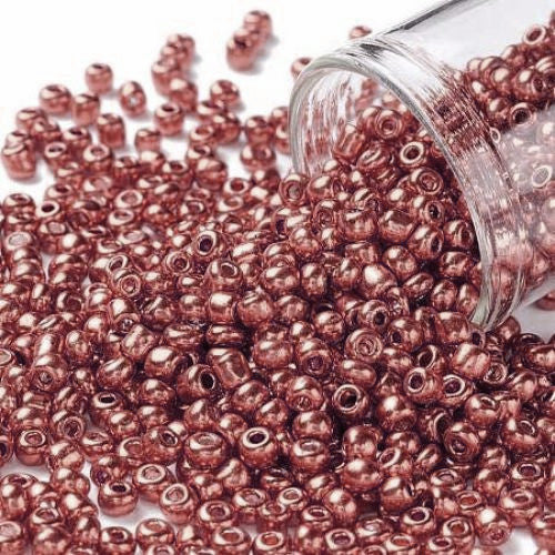 Seed Beads, Glass, Opaque, Metallic Rose Gold, #12, Round, 2mm - BEADED CREATIONS