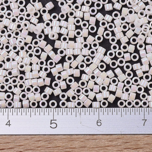 Seed Beads, MIYUKI Delica®, Cylinder, Japanese Seed Beads, 110, DB1500, Opaque Bisque White AB - BEADED CREATIONS