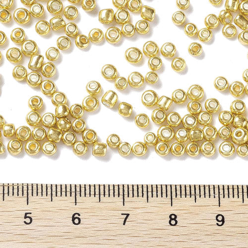 Seed Beads, Glass, Opaque, Metallic Gold, #8, Round, 3mm - BEADED CREATIONS