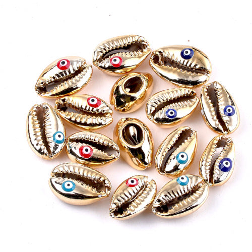 Shell Beads, Cowrie Shell, Electroplated, No Hole, With Enamel Evil Eye, Mixed Colors, 8-21mm - BEADED CREATIONS