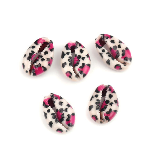 Shell Beads, Natural, Cowrie Shell, Fuchsia, Black, Leopard Print, 25mm - BEADED CREATIONS