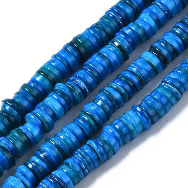 Shell Beads, Natural, Freshwater, Dyed, Dodger Blue, Heishi Disc Beads, Flat, Round, 6mm - BEADED CREATIONS