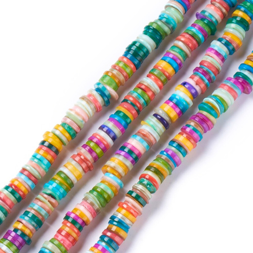 Shell Beads, Flat, Round, Heishi, (Dyed), Multicolor, 8-8.5mm