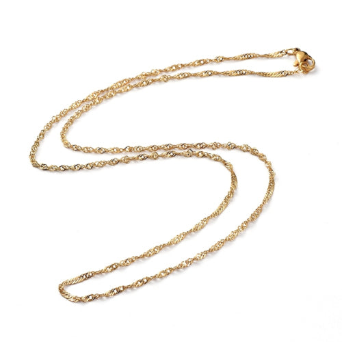 Singapore Chain Necklace, Stainless Steel, Golden, 50.5cm - BEADED CREATIONS