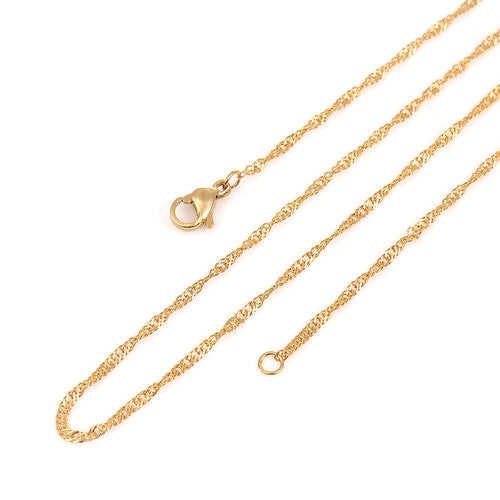 Singapore Chain Necklace, Stainless Steel, Gold Plated, 50.5cm - BEADED CREATIONS