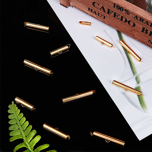 Slide-On, End Clasp Tubes, Iron, Gold Plated, Assorted, 200Pcs - BEADED CREATIONS