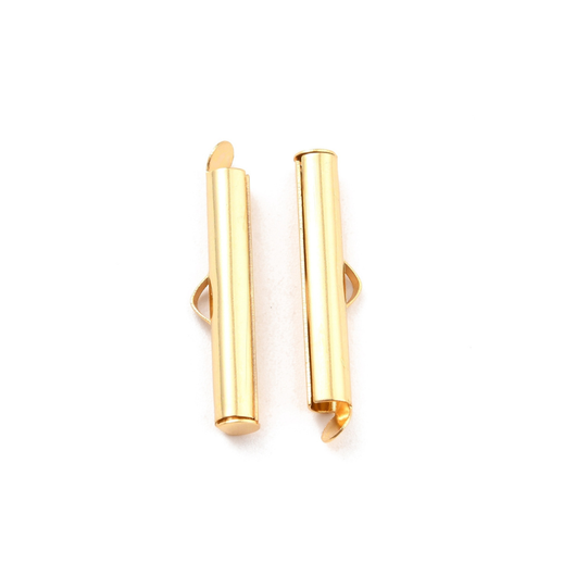 Slide-On, End Clasp Tubes, Stainless Steel, 18K Gold Plated, 25mm - BEADED CREATIONS