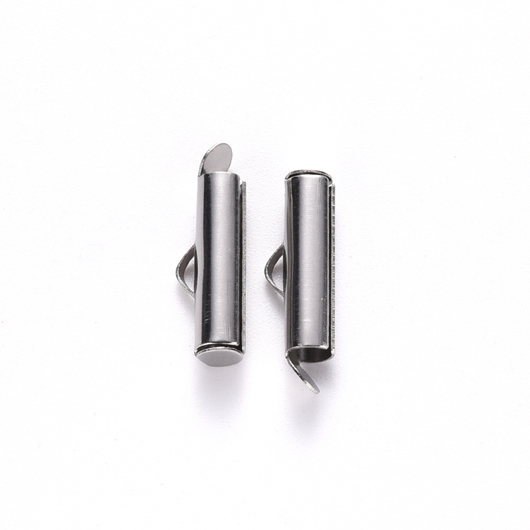 Slide-On, End Clasp Tubes, Stainless Steel, Silver, 20mm - BEADED CREATIONS