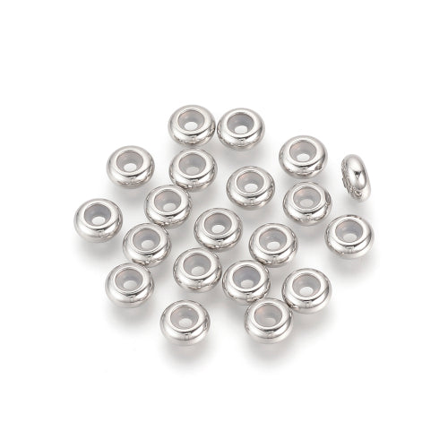 Slider Beads, Rondelle, Silicone, Silver, Stainless Steel, 7mm - BEADED CREATIONS