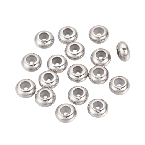 Slider Beads, Rondelle, Silicone, Silver, Stainless Steel, 7mm - BEADED CREATIONS