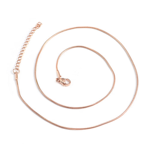 Snake Chain Necklace, 1.2mm, Stainless Steel, Rose Gold, 46cm - BEADED CREATIONS