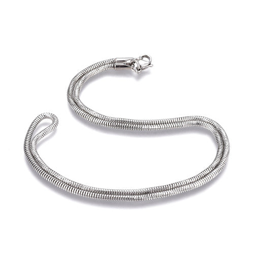 Snake Chain Necklace, 3mm, Stainless Steel, Silver, 60cm - BEADED CREATIONS