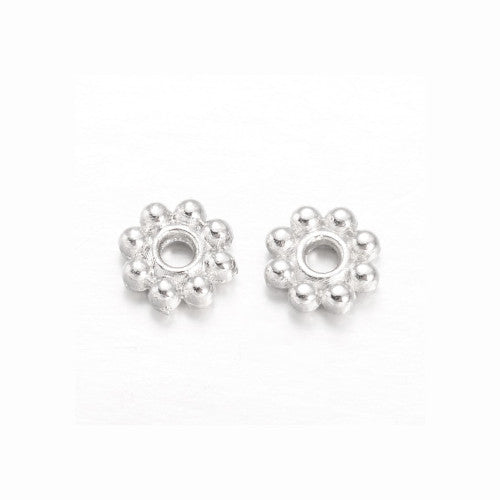 Spacer Beads, Daisy, Silver Plated, Alloy, 5mm - BEADED CREATIONS