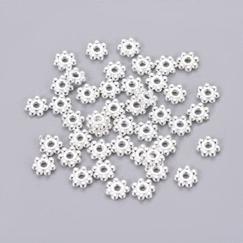 Spacer Beads, Daisy, Silver Plated, Alloy, 5mm - BEADED CREATIONS