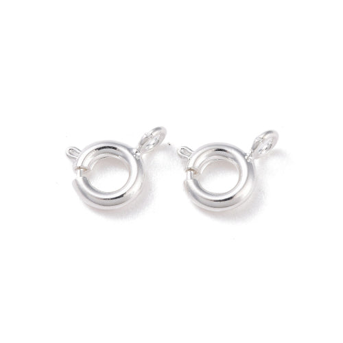 Spring Ring Clasps, 925 Sterling Silver Plated, Brass, 11.4x7mm - BEADED CREATIONS