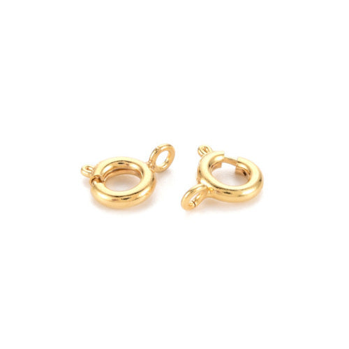 Spring Ring Clasps, Brass, 18K Gold Plated, 6mm - BEADED CREATIONS