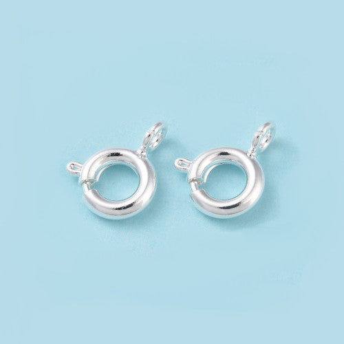 Spring Ring Clasps, 925 Sterling Silver Plated, Brass, 11.4x7mm - BEADED CREATIONS