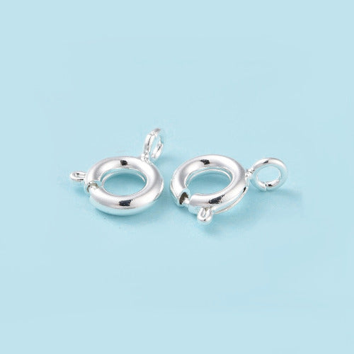 Spring Ring Clasps, 925 Sterling Silver Plated, Brass, 11.4x7mm - BEADED CREATIONS