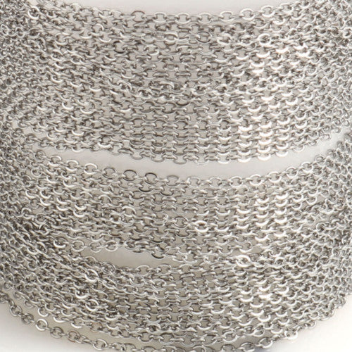 Stainless Steel Cable Chain, Flat, Oval, Soldered, Silver, 1.6x1.3mm - BEADED CREATIONS