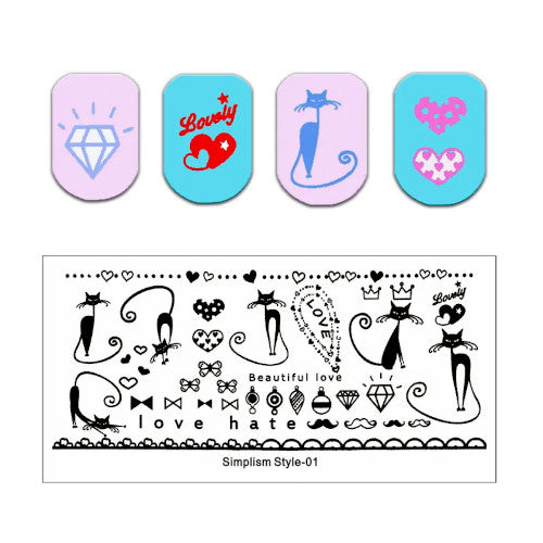 Stamping Plate, Cats, Hearts, Bows, Love - BEADED CREATIONS