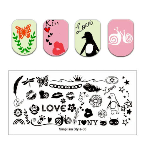 Stamping Plate, Kisses, Love, Feathers, Butterfly, Dragonfly - BEADED CREATIONS